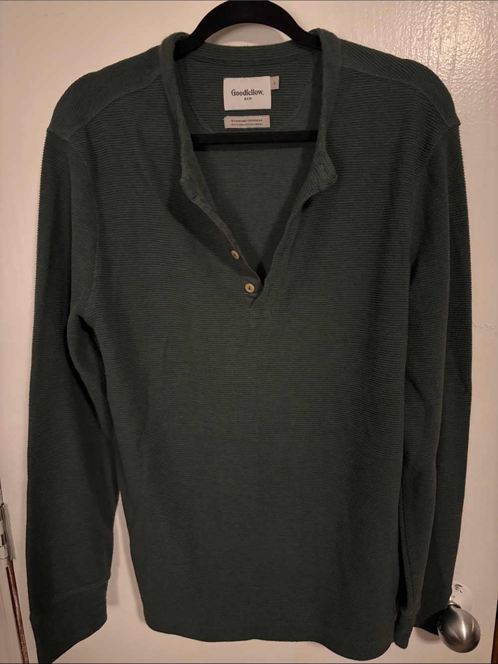 Goodfellow & Co Dark Green Ribbed V-Neck Henley Sweater